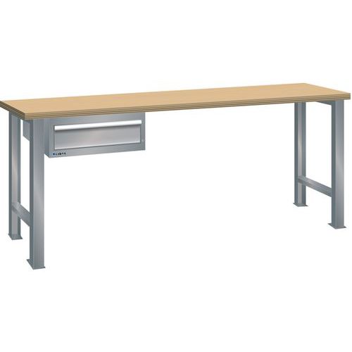 Dílenský pracovní stůl LISTA, 1500x750x890mm, 1 zásuvka, nosnost 600 kg, šedá/stříbrná
