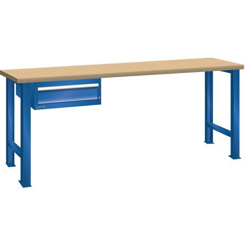 Dílenský pracovní stůl LISTA, 1500x750x890mm, 1 zásuvka, nosnost 600 kg, fluorescentně modrá