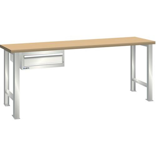 Dílenský pracovní stůl LISTA, 1500x750x890mm, 1 zásuvka, nosnost 600 kg, světle šedá