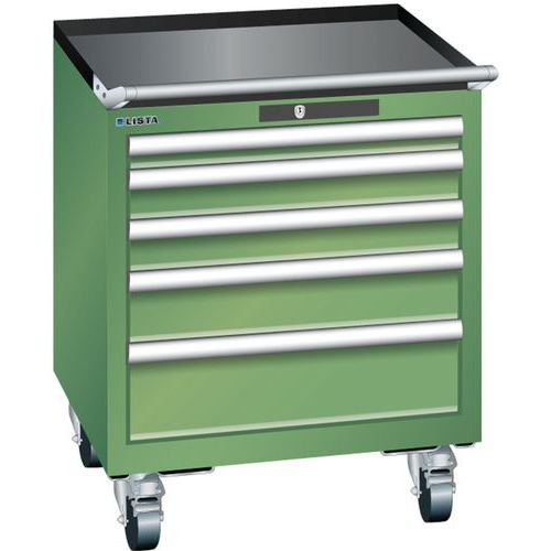 Mobilní dílenská zásuvková skříň LISTA, 411x725x723 mm, 5 zásuvek, zelená