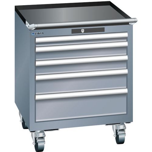 Mobilní dílenská zásuvková skříň LISTA, 411x725x723 mm, 5 zásuvek, tmavě šedá