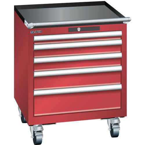 Mobilní dílenská zásuvková skříň LISTA, 411x725x723 mm, 5 zásuvek, červená