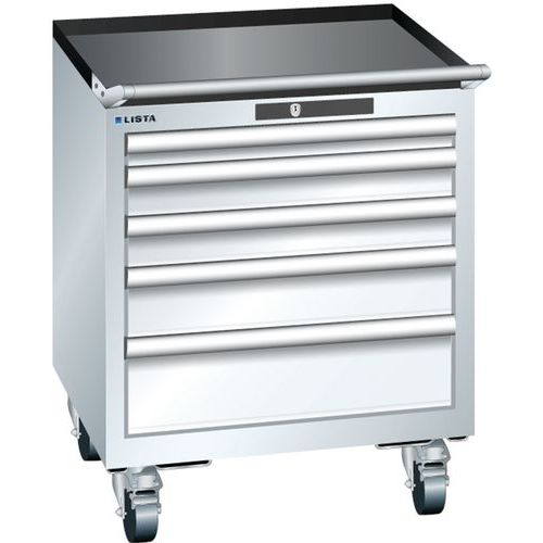 Mobilní dílenská zásuvková skříň LISTA, 411x725x723 mm, 5 zásuvek, bílá