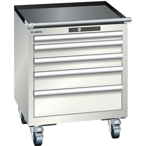 Mobilní dílenská zásuvková skříň LISTA, 411x725x723 mm, 5 zásuvek, světle šedá