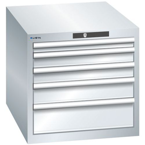 Dílenská zásuvková skříň LISTA, 564x725x533mm, 5 zásuvky, šedá