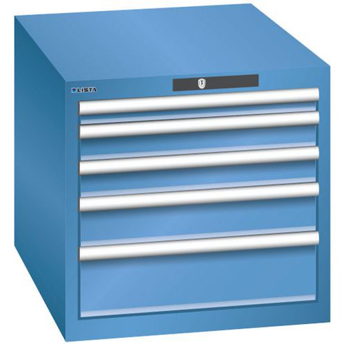 Dílenská zásuvková skříň LISTA, 564x725x533mm, 5 zásuvky, modrá