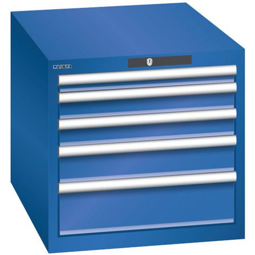 Dílenská zásuvková skříň LISTA, 564x725x533mm, 5 zásuvky, fluorescentní modrá