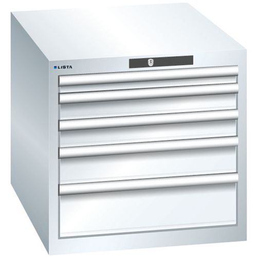 Dílenská zásuvková skříň LISTA, 564x725x533mm, 5 zásuvky, bílá