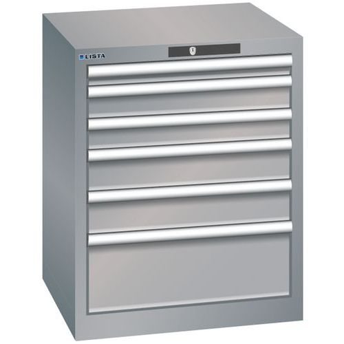 Dílenská zásuvková skříň Lista, 6 zásuvek, 564x572x700mm, šedá/stříbrná
