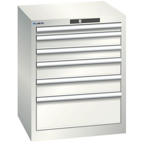 Dílenská zásuvková skříň Lista, 6 zásuvek, 564x572x700mm, světle šedá