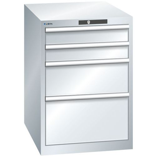 Dílenská zásuvková skříň LISTA, 564x725x800 mm, 4 zásuvky, šedá