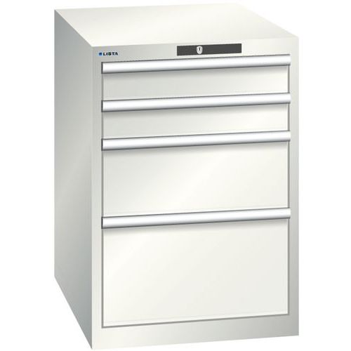 Dílenská zásuvková skříň LISTA, 564x725x800 mm, 4 zásuvky, světle šedá