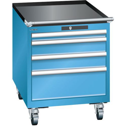 Mobilní dílenská  zásuvková skříň LISTA, 564x725x723mm, 4 zásuvky, světle modrá