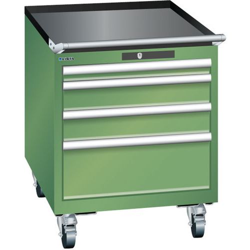 Mobilní dílenská  zásuvková skříň LISTA, 564x725x723mm, 4 zásuvky, zelená