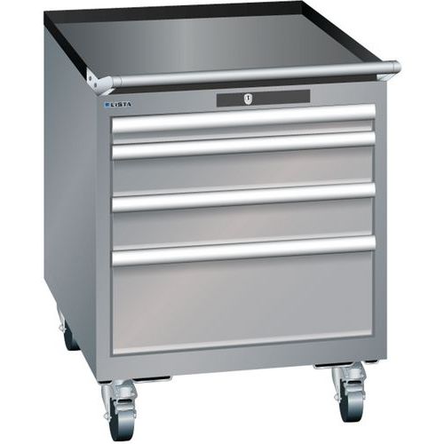 Mobilní dílenská  zásuvková skříň LISTA, 564x725x723mm, 4 zásuvky, šedá/stříbrná