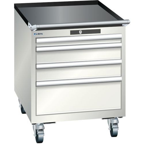 Mobilní dílenská  zásuvková skříň LISTA, 564x725x723mm, 4 zásuvky, světle šedá