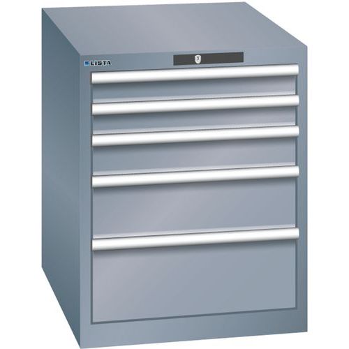 Dílenská zásuvková skříň LISTA, 564x725x700 mm, 5 zásuvek, tmavě šedá