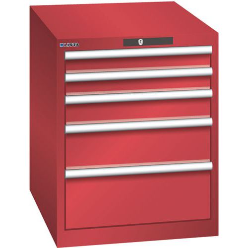 Dílenská zásuvková skříň LISTA, 564x725x700 mm, 5 zásuvek, červená