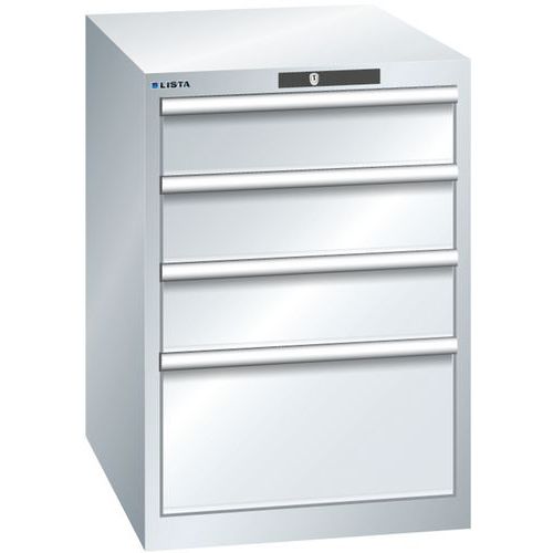 Dílenská zásuvková skříň LISTA, 564x725x850mm, 4 zásuvky, šedá