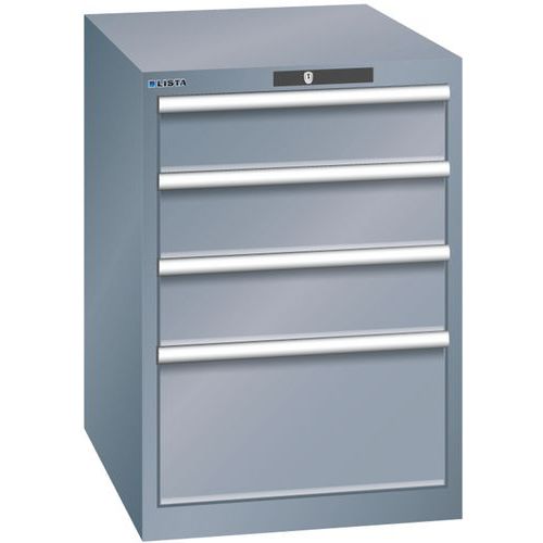 Dílenská zásuvková skříň LISTA, 564x725x850mm, 4 zásuvky, tmavě šedá