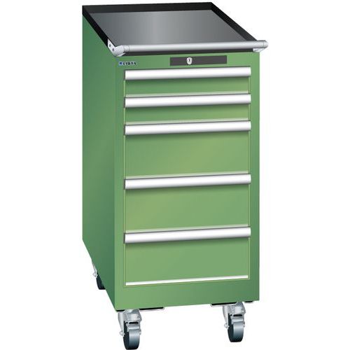 Mobilní dílenská zásuvková skříň Lista, 5 zásuvek, 411x725x890mm, zelená