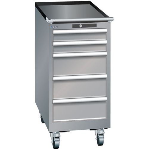 Mobilní dílenská zásuvková skříň Lista, 5 zásuvek, 411x725x890mm, šedá/stříbrná