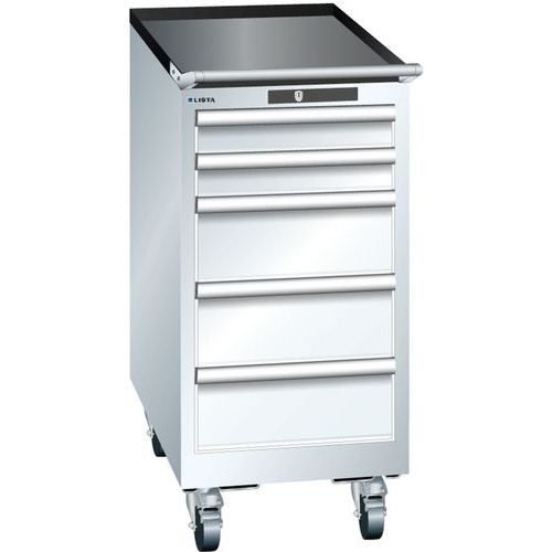 Mobilní dílenská zásuvková skříň Lista, 5 zásuvek, 411x725x890mm, bílá