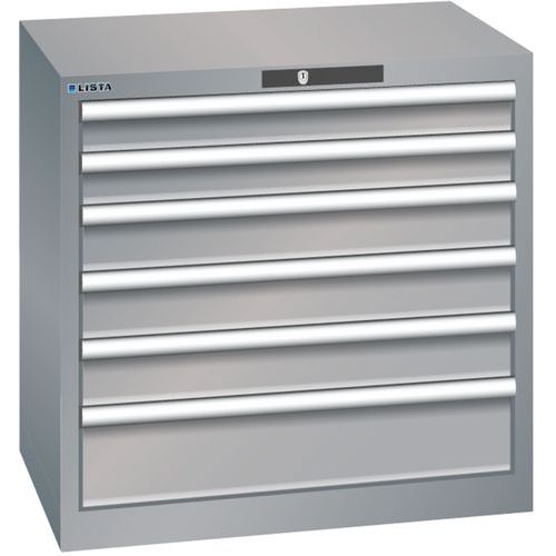 Dílenská zásuvková skříň LISTA, 717x572x700mm,6 zásuvek, šedá/stříbrná