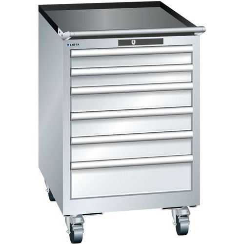 Mobilní dílenská zásuvková skříň Lista, 6 zásuvek: 2x75mm + 3x100mm + 1x150mm, šedá