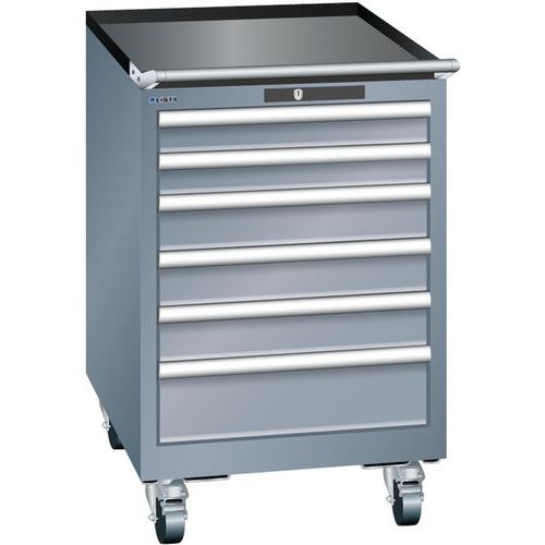 Mobilní dílenská zásuvková skříň Lista, 6 zásuvek: 2x75mm + 3x100mm + 1x150mm, tmavě šedá