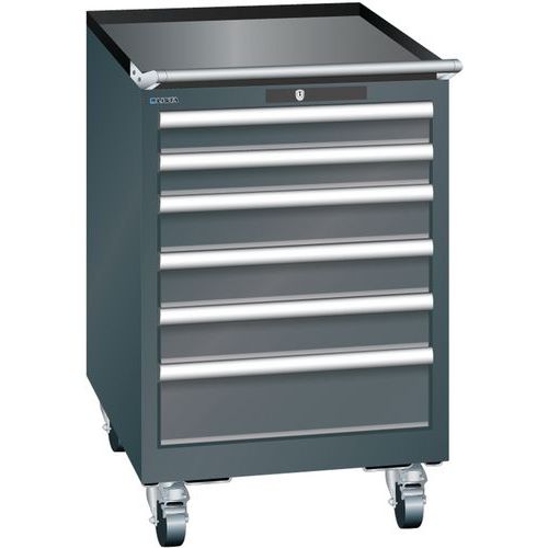 Mobilní dílenská zásuvková skříň Lista, 6 zásuvek: 2x75mm + 3x100mm + 1x150mm, černá