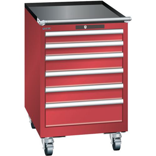 Mobilní dílenská zásuvková skříň Lista, 6 zásuvek: 2x75mm + 3x100mm + 1x150mm, červená