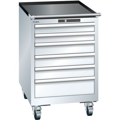 Mobilní dílenská zásuvková skříň Lista, 6 zásuvek: 2x75mm + 3x100mm + 1x150mm, bílá