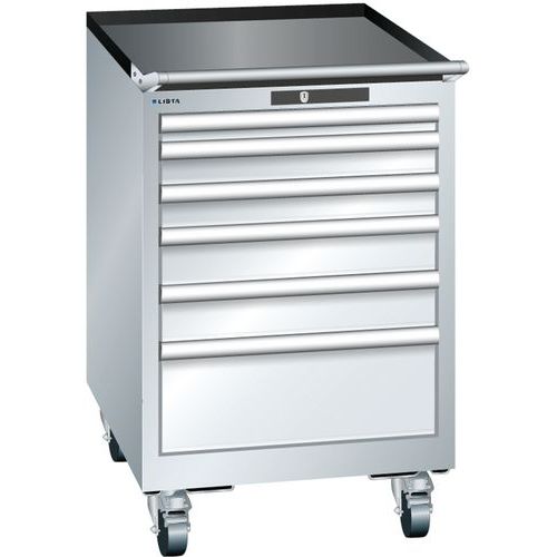 Mobilní dílenská zásuvková skříň Lista, 6 zásuvek: 2x75mm + 3x100mm + 1x150mm, šedá