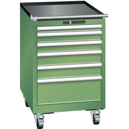 Mobilní dílenská zásuvková skříň Lista, 6 zásuvek: 2x75mm + 3x100mm + 1x150mm, zelená