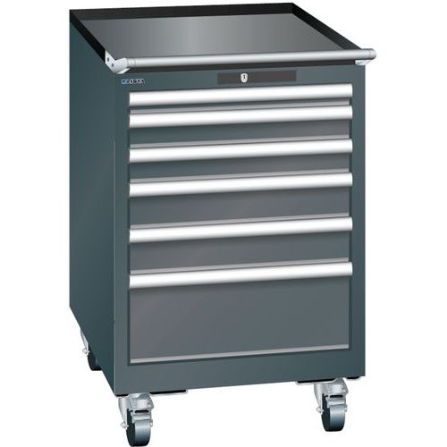 Mobilní dílenská zásuvková skříň Lista, 6 zásuvek: 2x75mm + 3x100mm + 1x150mm, černá