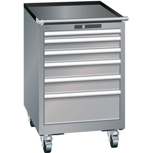 Mobilní dílenská zásuvková skříň Lista, 6 zásuvek: 2x75mm + 3x100mm + 1x150mm, šedá/střibrná
