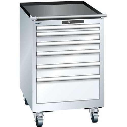 Mobilní dílenská zásuvková skříň Lista, 6 zásuvek: 2x75mm + 3x100mm + 1x150mm, bílá