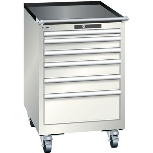 Mobilní dílenská zásuvková skříň Lista, 6 zásuvek: 2x75mm + 3x100mm + 1x150mm, světle šedá