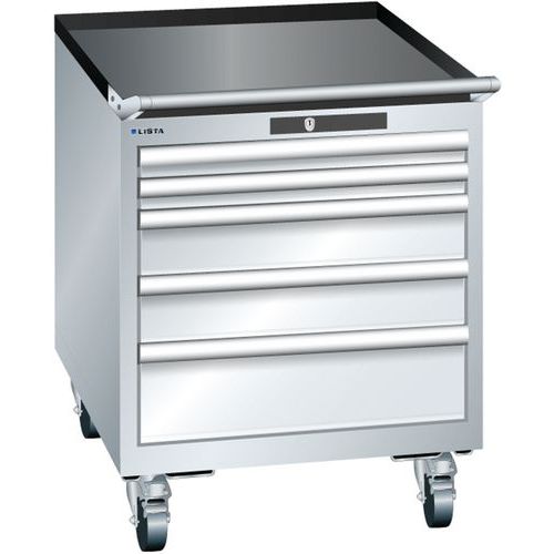 Mobilní dílenská  zásuvková skříň LISTA, 564x725x723mm, 5 zásuvek, šedá