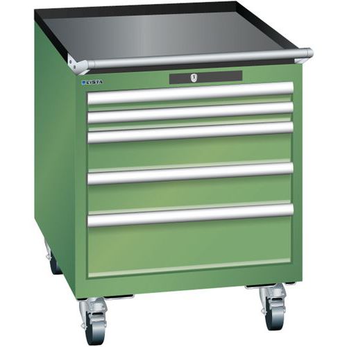 Mobilní dílenská  zásuvková skříň LISTA, 564x725x723mm, 5 zásuvek, zelená