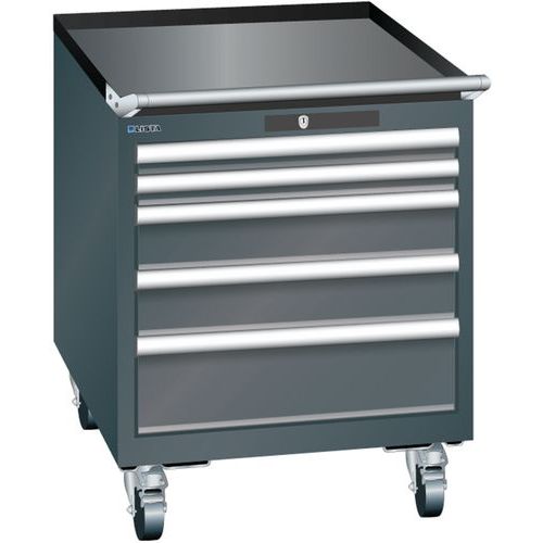 Mobilní dílenská  zásuvková skříň LISTA, 564x725x723mm, 5 zásuvek, černá