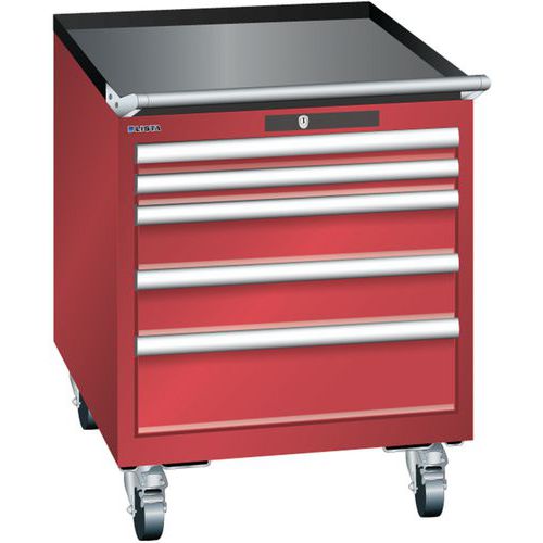 Mobilní dílenská  zásuvková skříň LISTA, 564x725x723mm, 5 zásuvek, červená