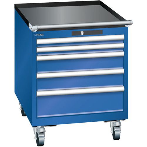 Mobilní dílenská  zásuvková skříň LISTA, 564x725x723mm, 5 zásuvek, fluorescentní modrá