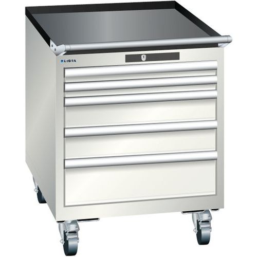 Mobilní dílenská  zásuvková skříň LISTA, 564x725x723mm, 5 zásuvek, světle šedá