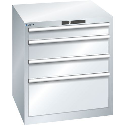 Dílenská zásuvková skříň LISTA, 717x725x800mm, 4 zásuvky, šedá