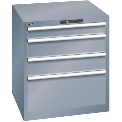 Dílenská zásuvková skříň LISTA, 717x725x800mm, 4 zásuvky, tmavě šedá