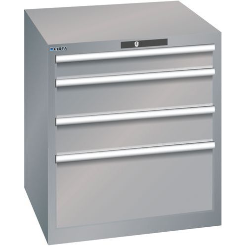 Dílenská zásuvková skříň LISTA, 717x725x800mm, 4 zásuvky, šedá/stříbrná