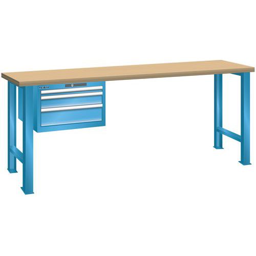 Dílenský pracovní stůl LISTA, 1500x700x840mm, 3 zásuvky, nosnost 600 kg, světle modrá