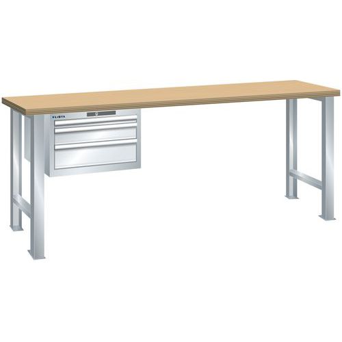 Dílenský pracovní stůl LISTA, 1500x700x840mm, 3 zásuvky, nosnost 600 kg, šedá